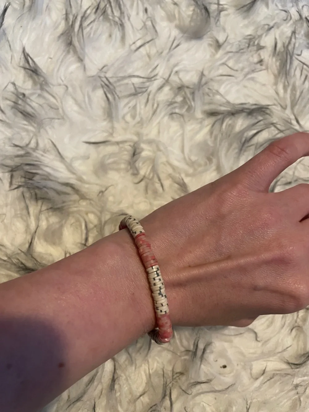 Pink and Cream Heishi Bead Bracelet